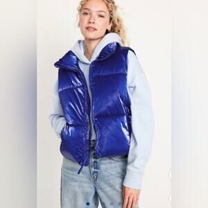 Old Navy Water-Resistant Shinny Catalyst Blue Puffer Vest. Size XL. Worn Once!